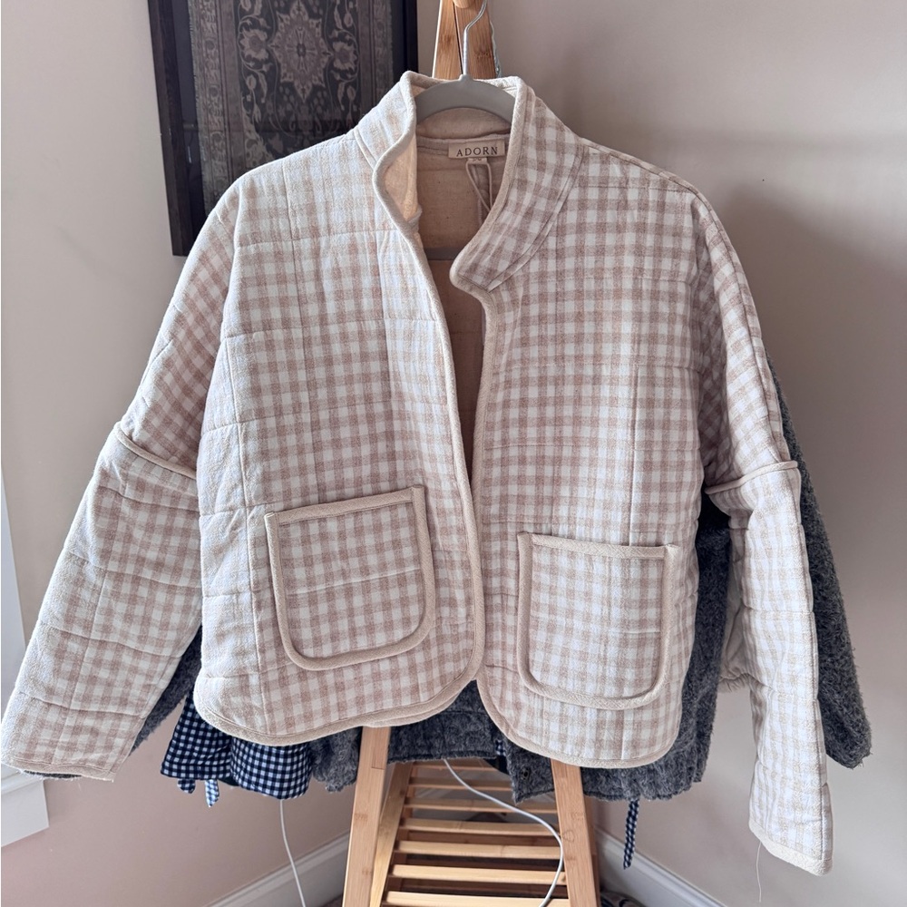 Cream Gingham Quilted Jacket